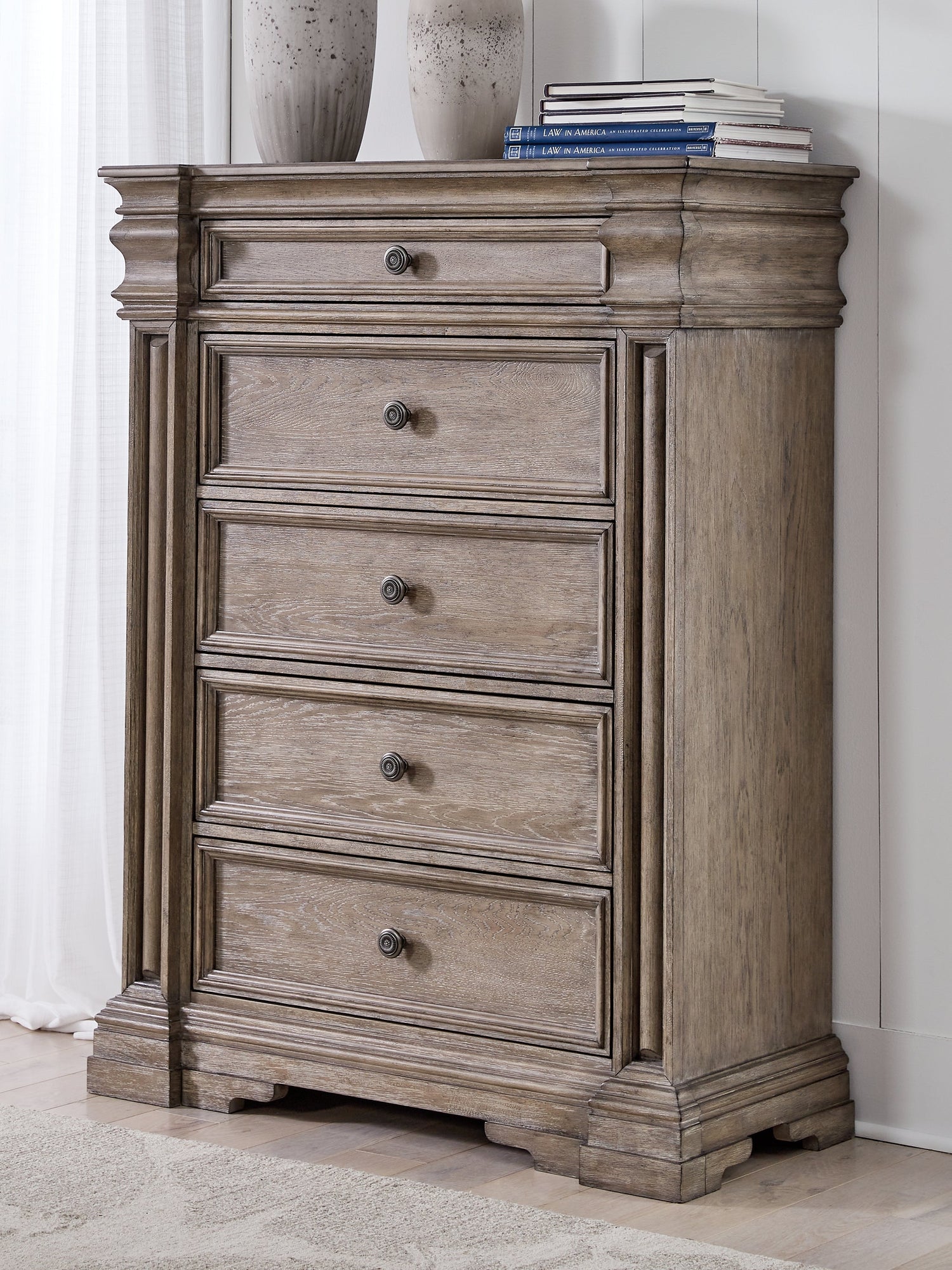 Blairhurst King Panel Bed with Mirrored Dresser, Chest and Nightstand in Light Grayish Brown from Ashley - Luna Furniture