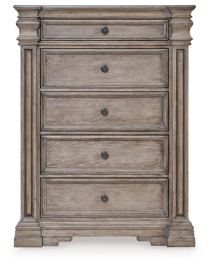 Blairhurst King Panel Bed with Mirrored Dresser, Chest and Nightstand in Light Grayish Brown from Ashley - Luna Furniture