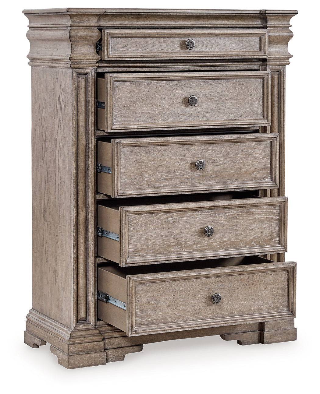 Blairhurst King Panel Bed with Mirrored Dresser, Chest and Nightstand in Light Grayish Brown from Ashley - Luna Furniture