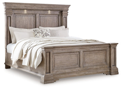 Blairhurst Queen Panel Bed with Mirrored Dresser and Chest in Light Grayish Brown from Ashley - Luna Furniture