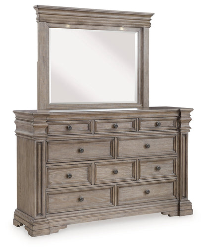 Blairhurst Queen Panel Bed with Mirrored Dresser, Chest and Nightstand in Light Grayish Brown from Ashley - Luna Furniture