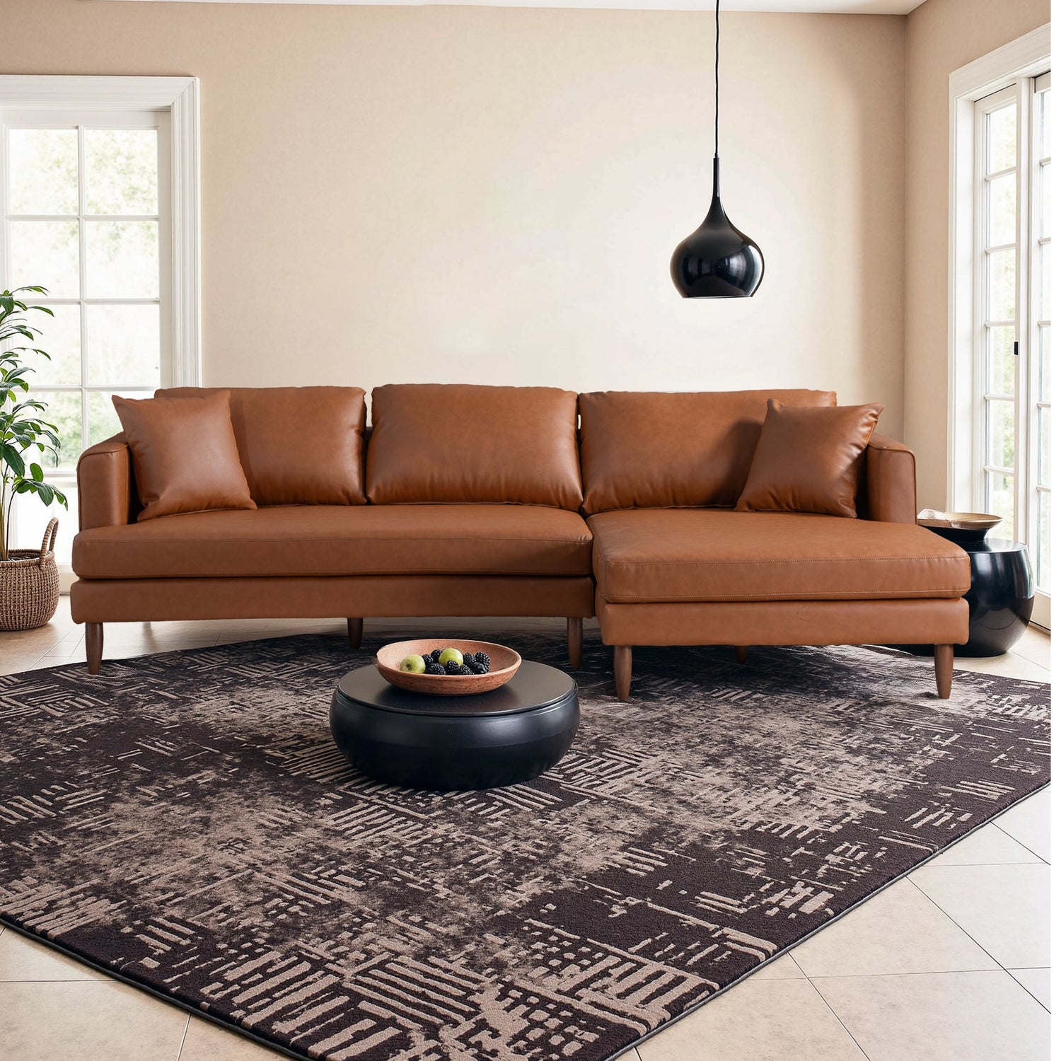 Blake L-Shaped Cognac Vegan Leather Sectional Sofa Right Facing - SEC02900722
