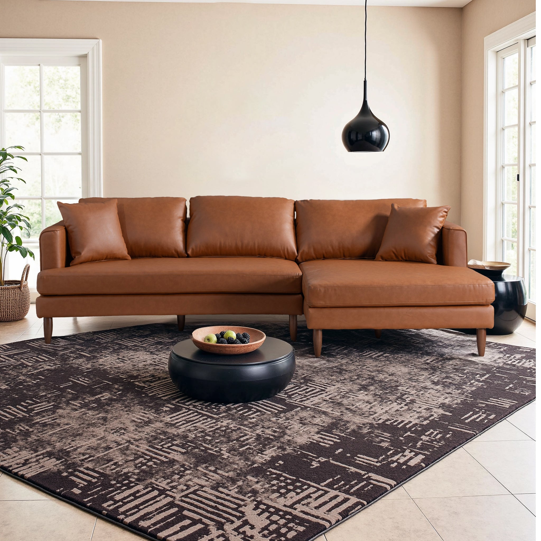 Blake L-Shaped Cognac Vegan Leather Sectional Sofa Right Facing - SEC02900722