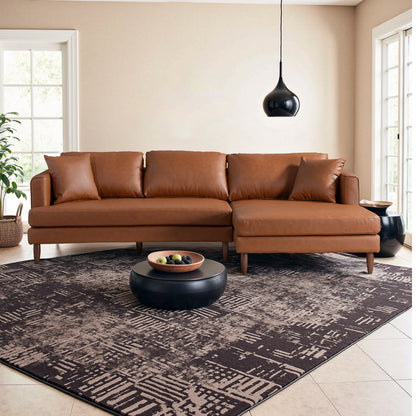 Blake L-Shaped Cognac Vegan Leather Sectional Sofa Right Facing - SEC02900722