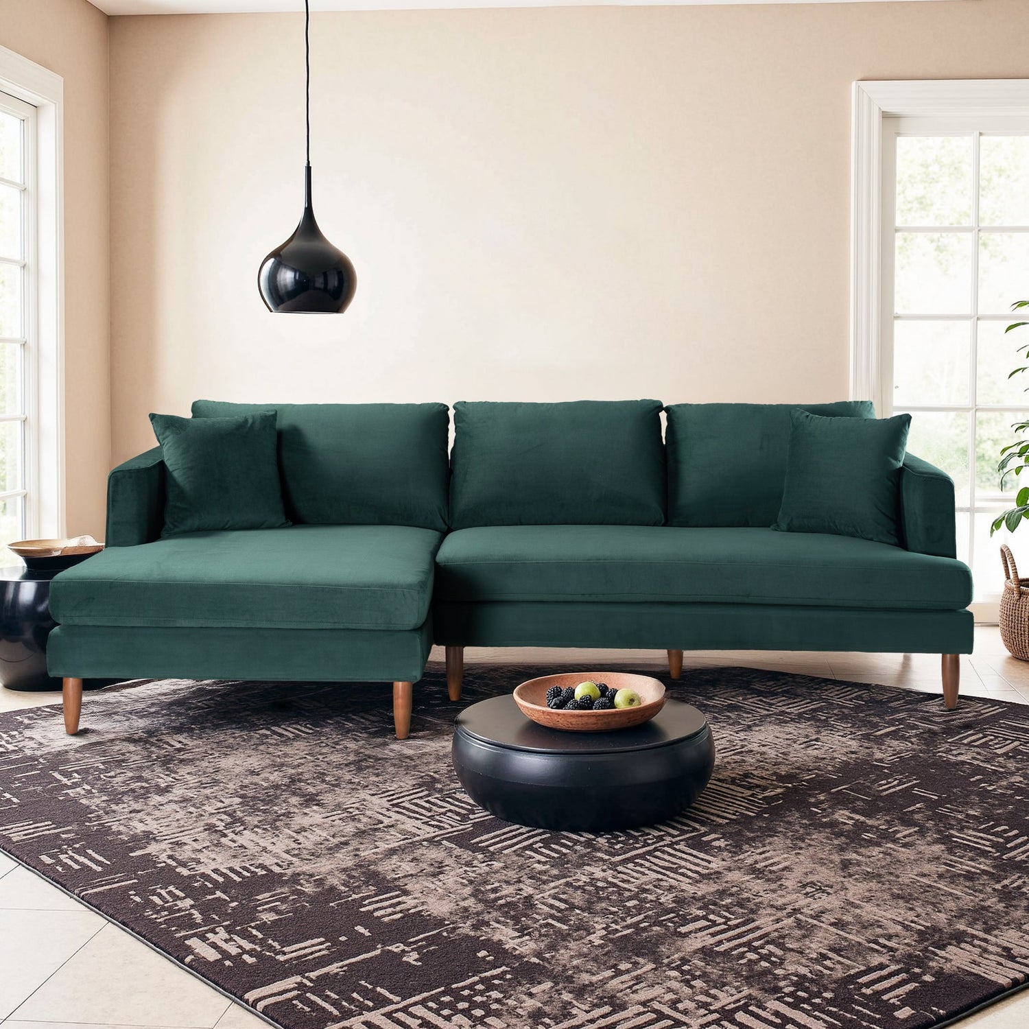 Blake L-Shaped Dark Green Velvet Sectional Sofa Left Facing - SEC02900705