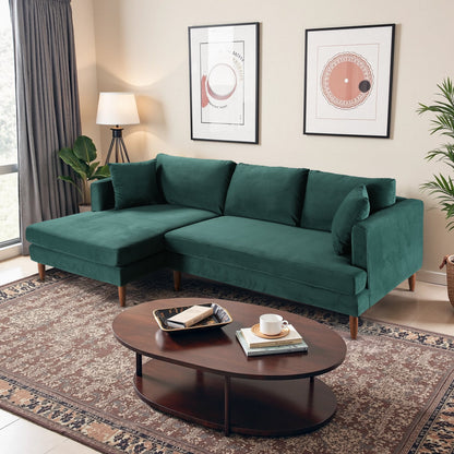 Blake L-Shaped Dark Green Velvet Sectional Sofa Left Facing - SEC02900705