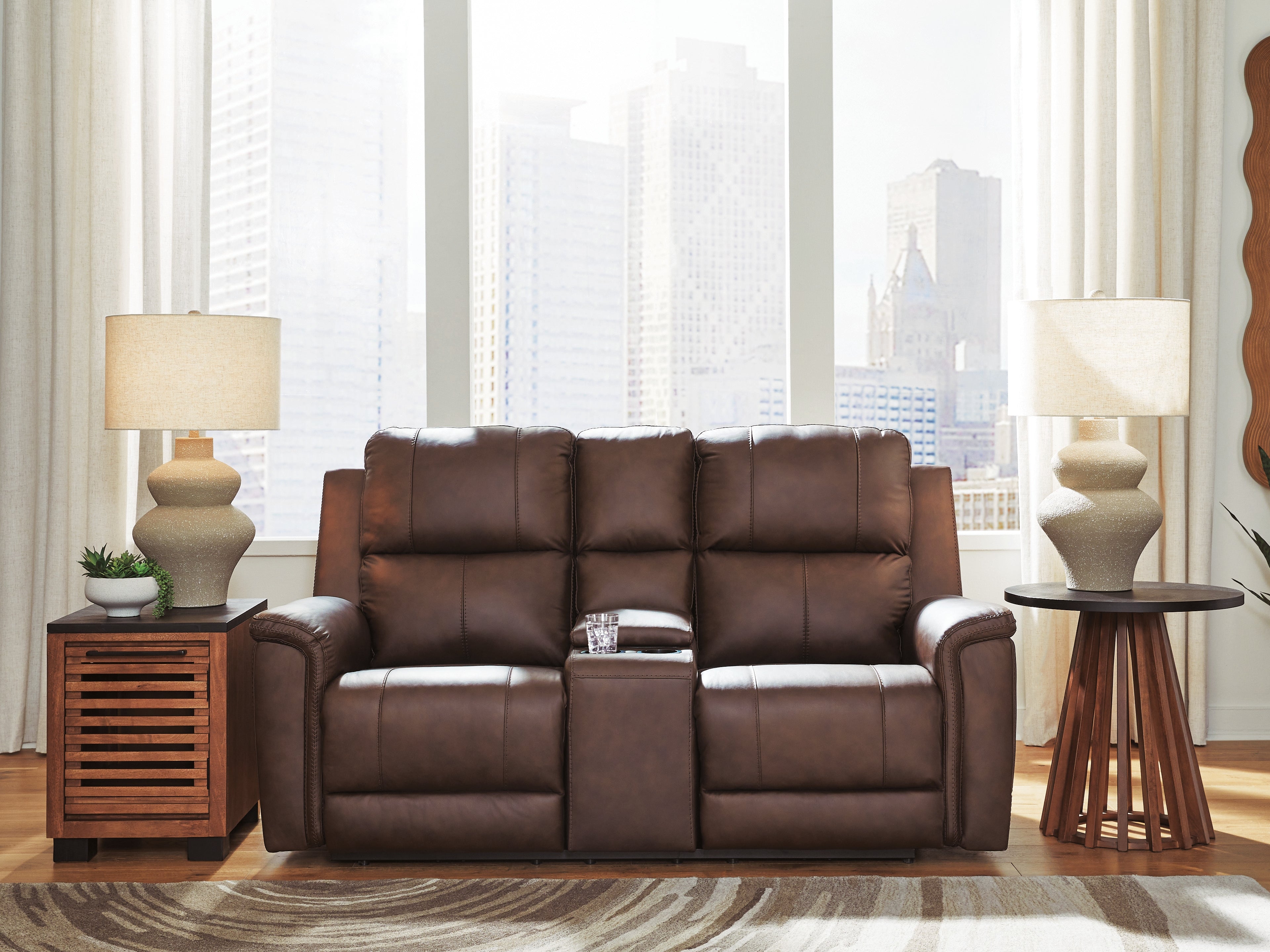 Bleckley Espresso Power Reclining Loveseat with Console - PCU1200118