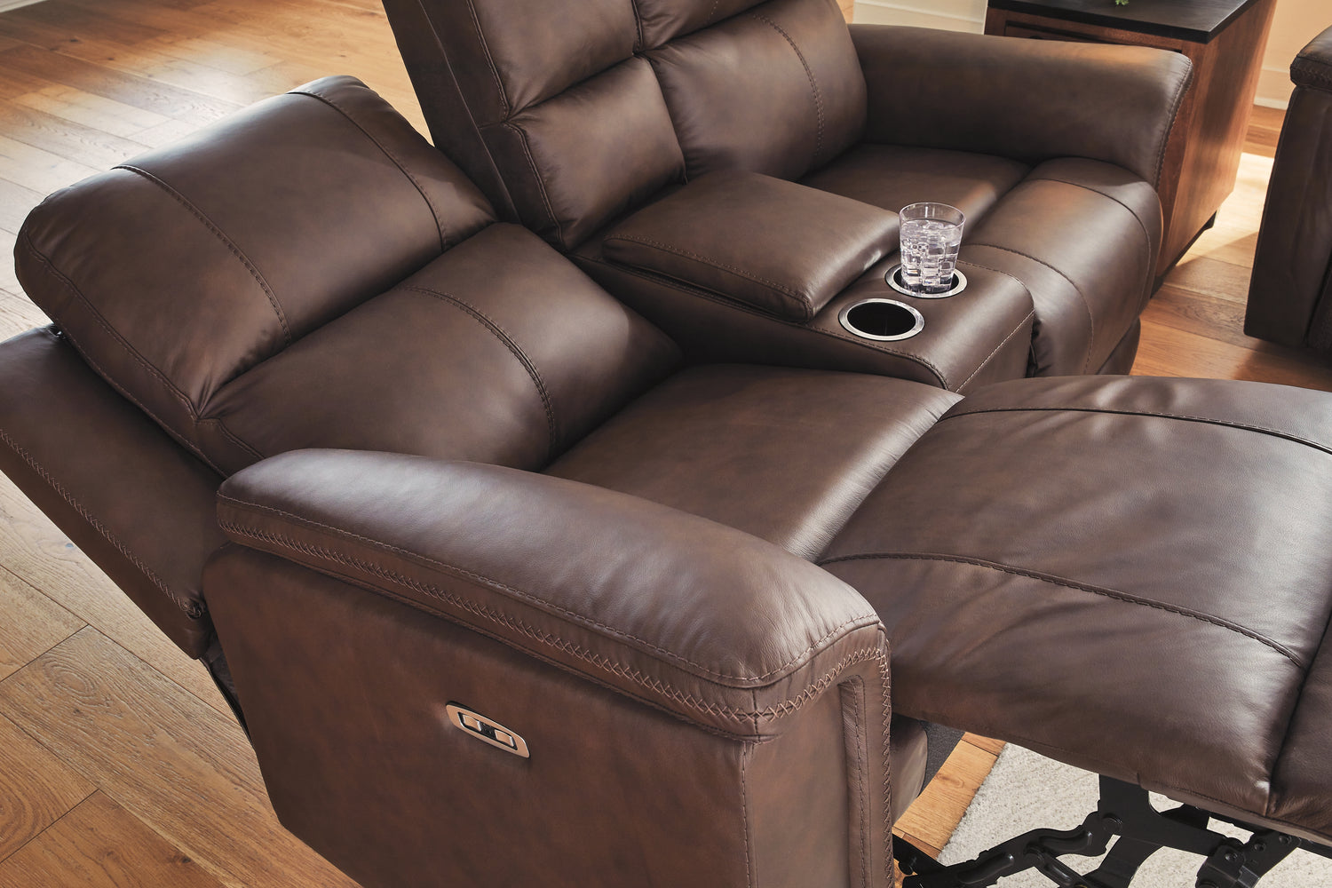 Bleckley Espresso Power Reclining Loveseat with Console - PCU1200118