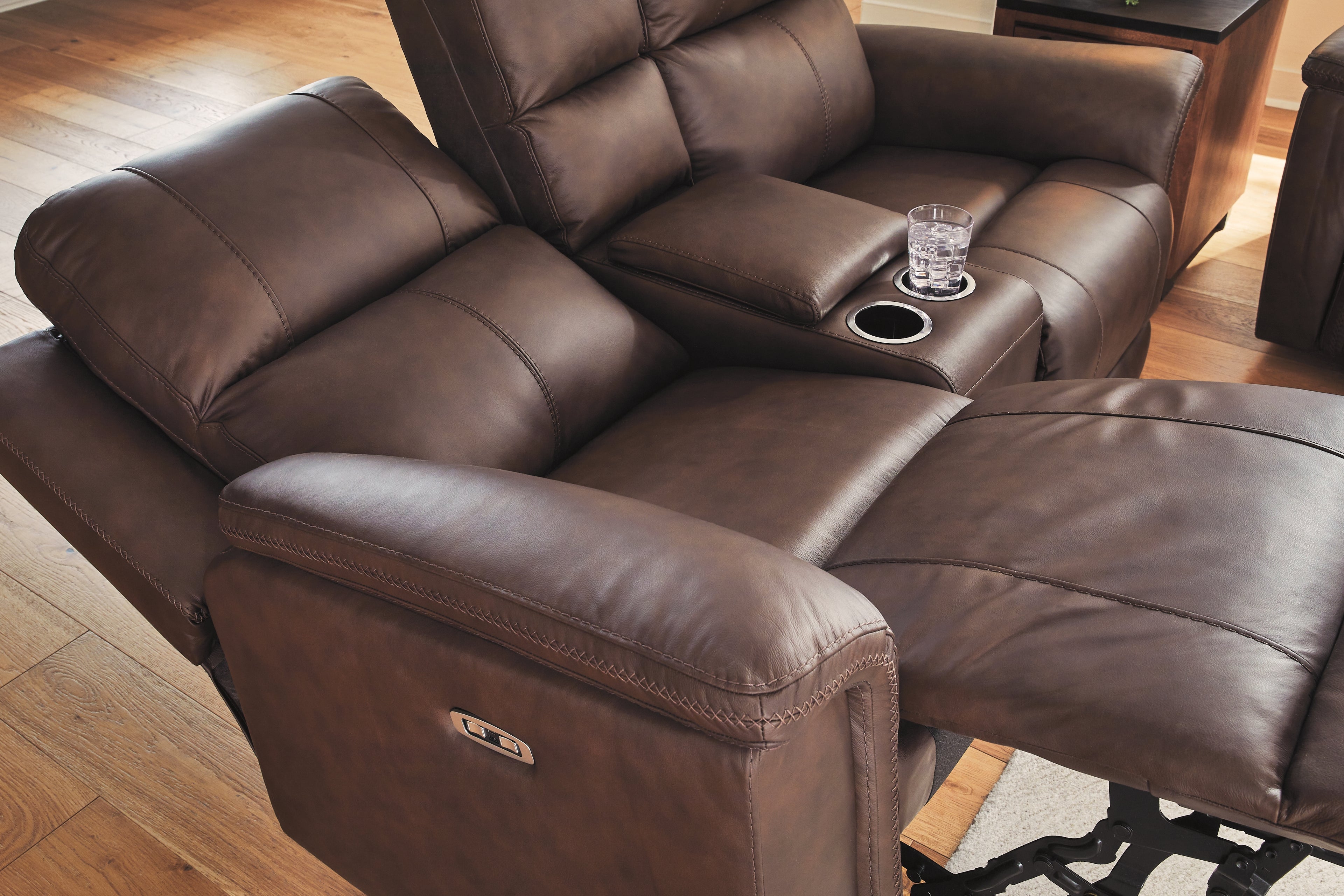 Bleckley Espresso Power Reclining Loveseat with Console - PCU1200118
