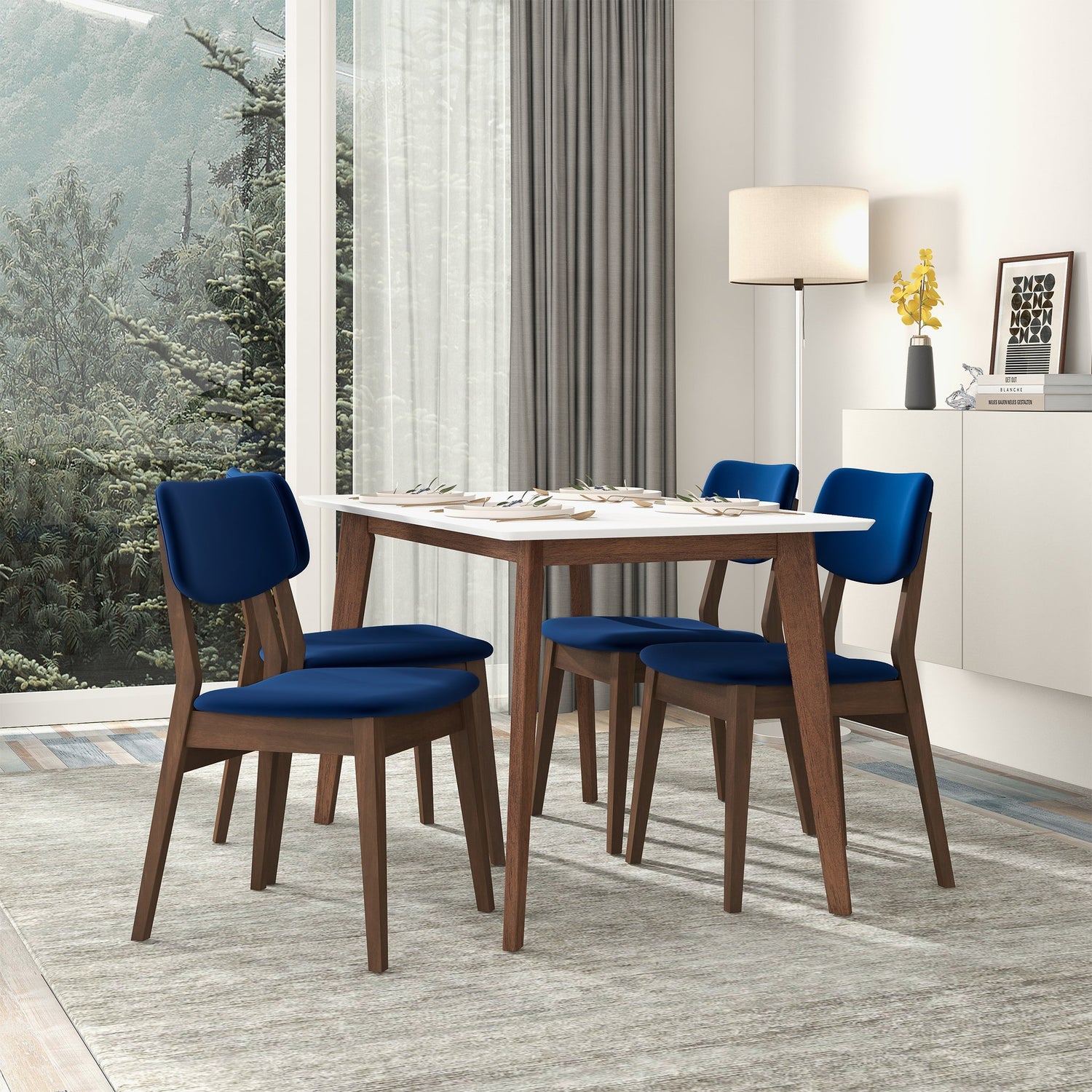 Blue Velvet Solid Back Side Chair (Set Of 2) - DCH00600101