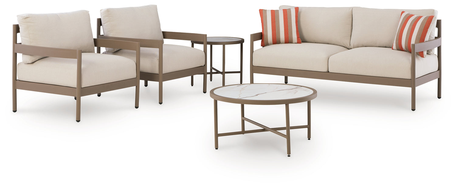 Bluff Trail Beige Outdoor Love/Chairs/Tables Set (Set of 5) - PCP383-080