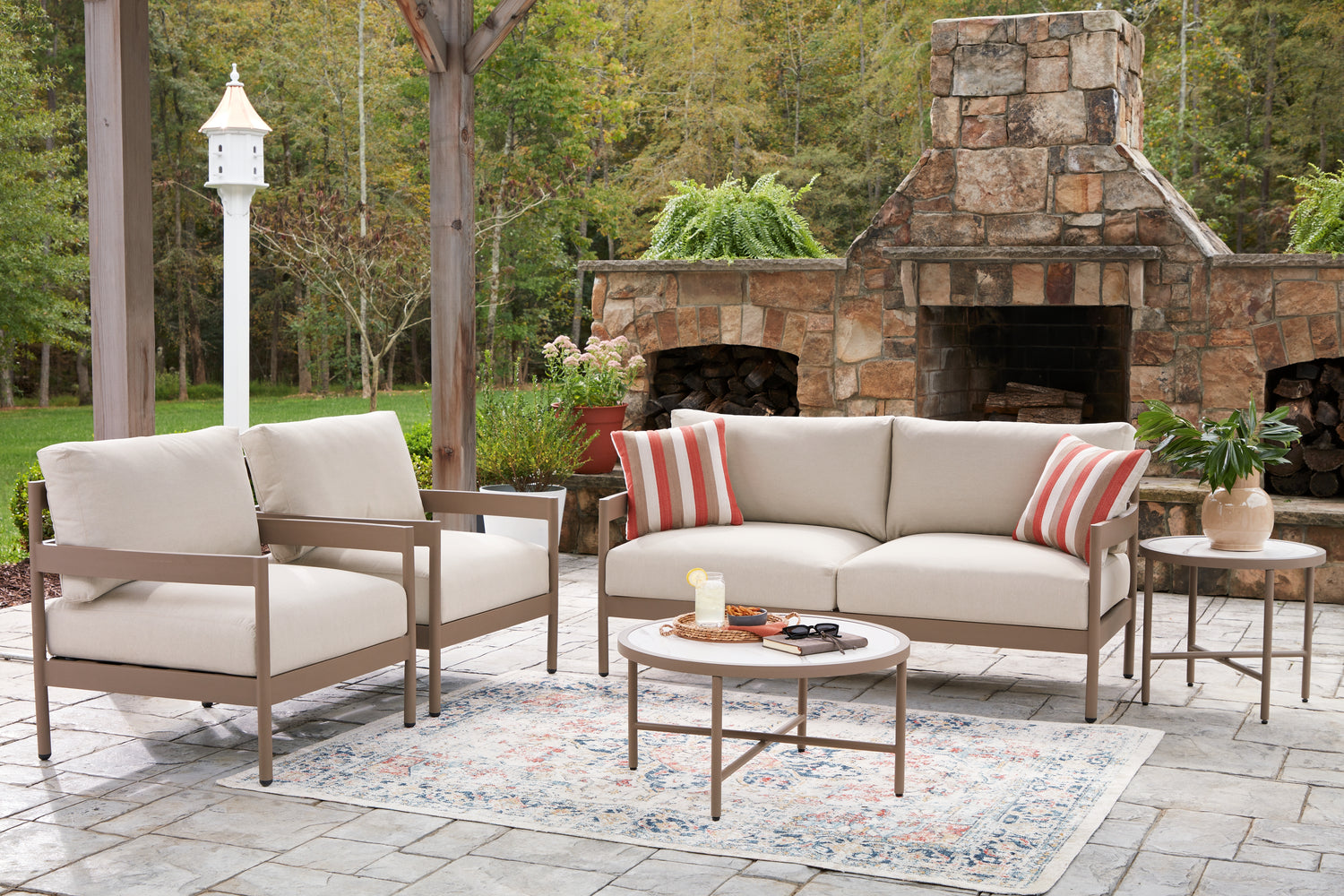 Bluff Trail Beige Outdoor Love/Chairs/Tables Set (Set of 5) - PCP383-080