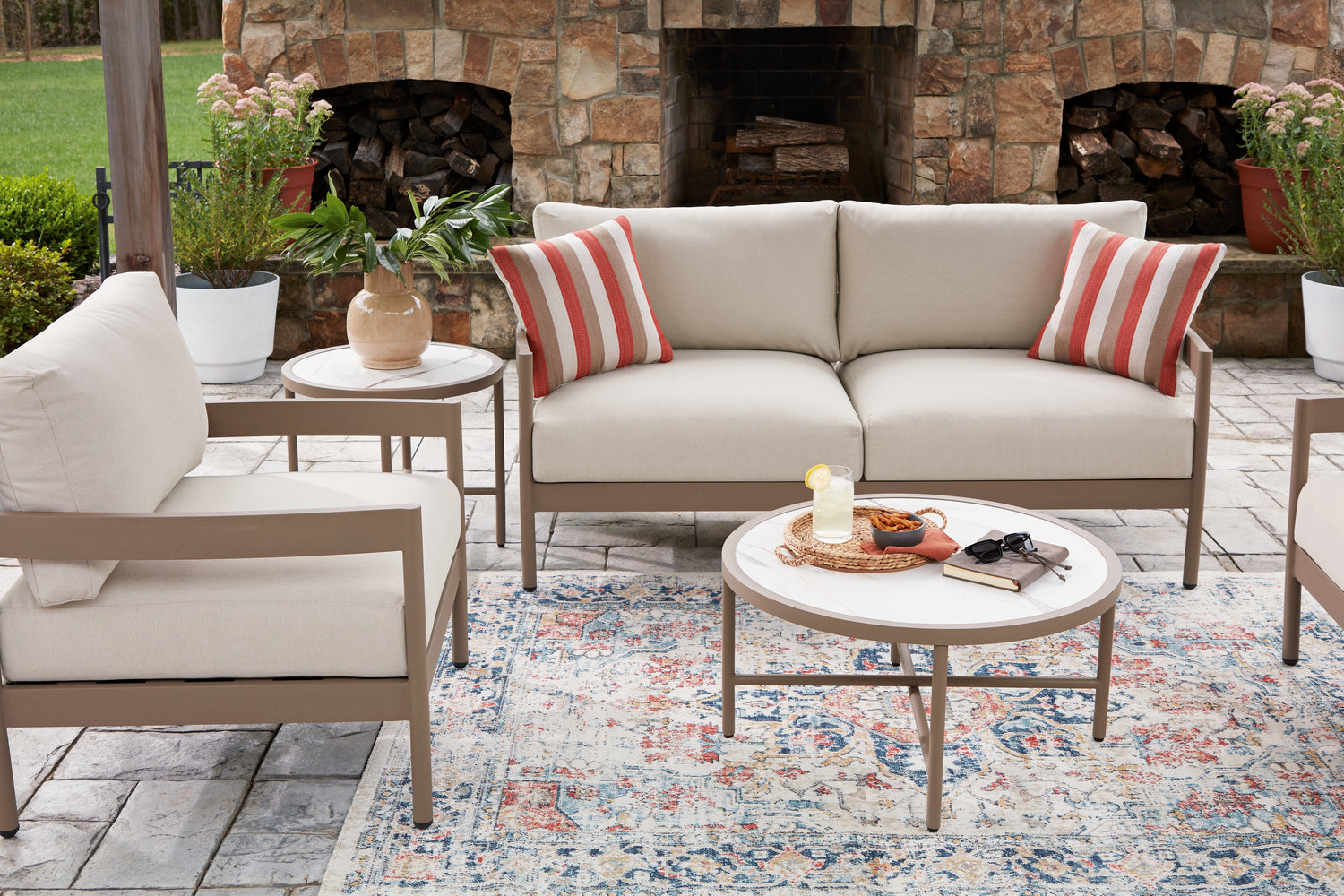 Bluff Trail Beige Outdoor Love/Chairs/Tables Set (Set of 5) - PCP383-080