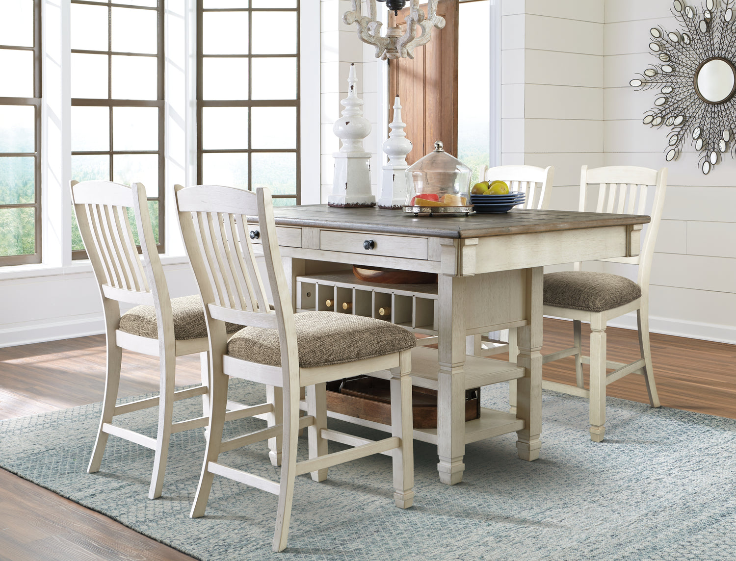 Bolanburg Antique White Counter Height Dining Table and 4 Barstools - D647D37