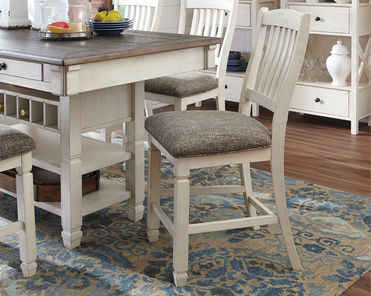 Bolanburg Antique White Counter Height Dining Table and 4 Barstools - D647D37