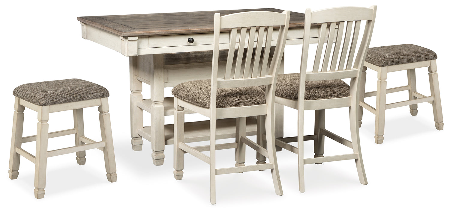 Bolanburg Antique White Counter Height Dining Table and 4 Barstools - D647D37