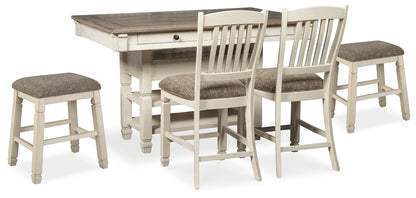 Bolanburg Antique White Counter Height Dining Table and 4 Barstools - D647D37