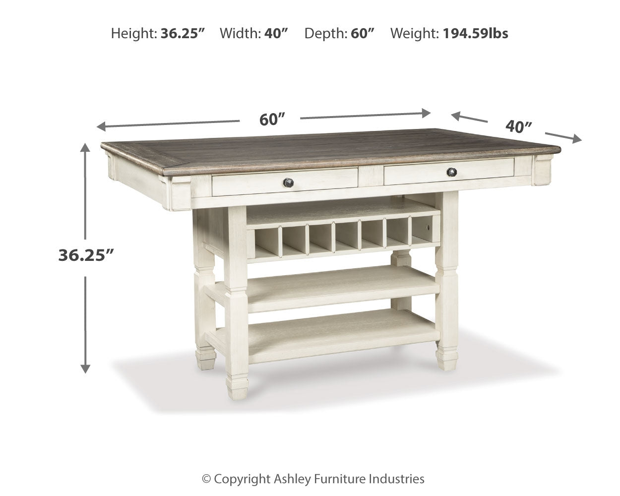 Bolanburg Antique White Counter Height Dining Table and 4 Barstools - D647D37