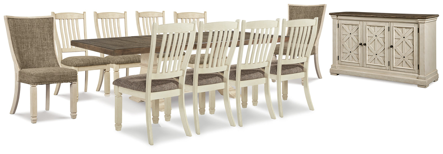 Bolanburg Antique White Dining Extension Table,10 Chairs and Server - D647D35