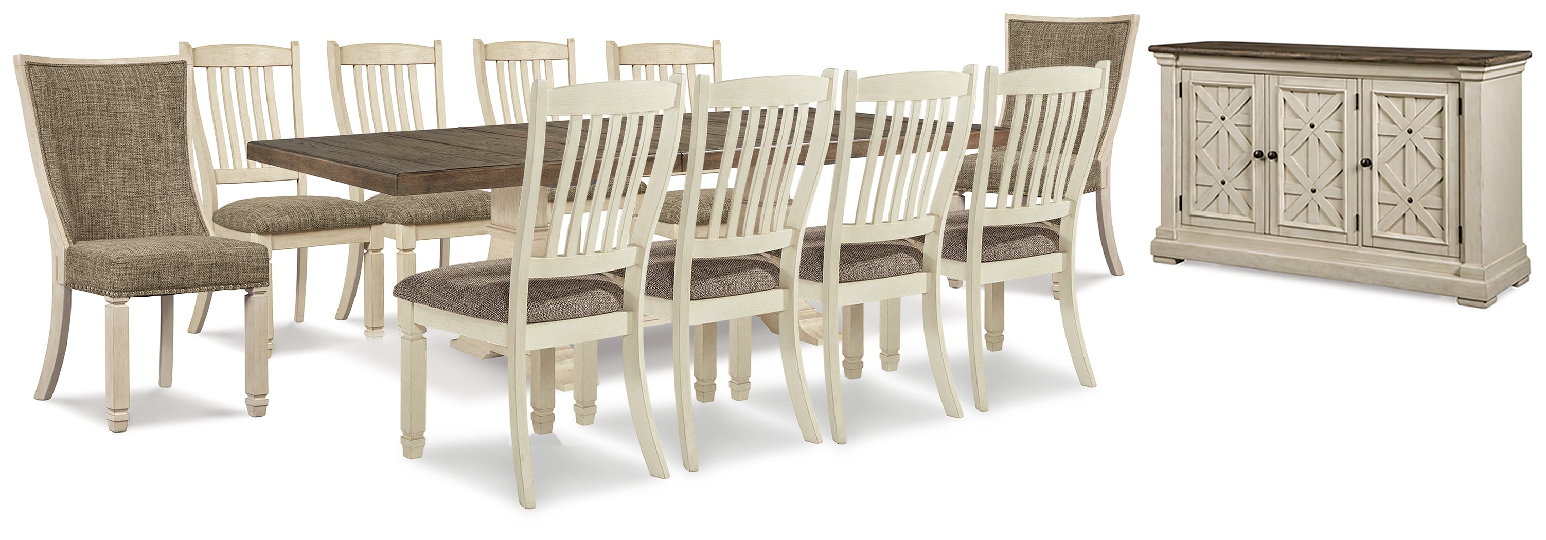 Bolanburg Antique White Dining Extension Table,10 Chairs and Server - D647D35