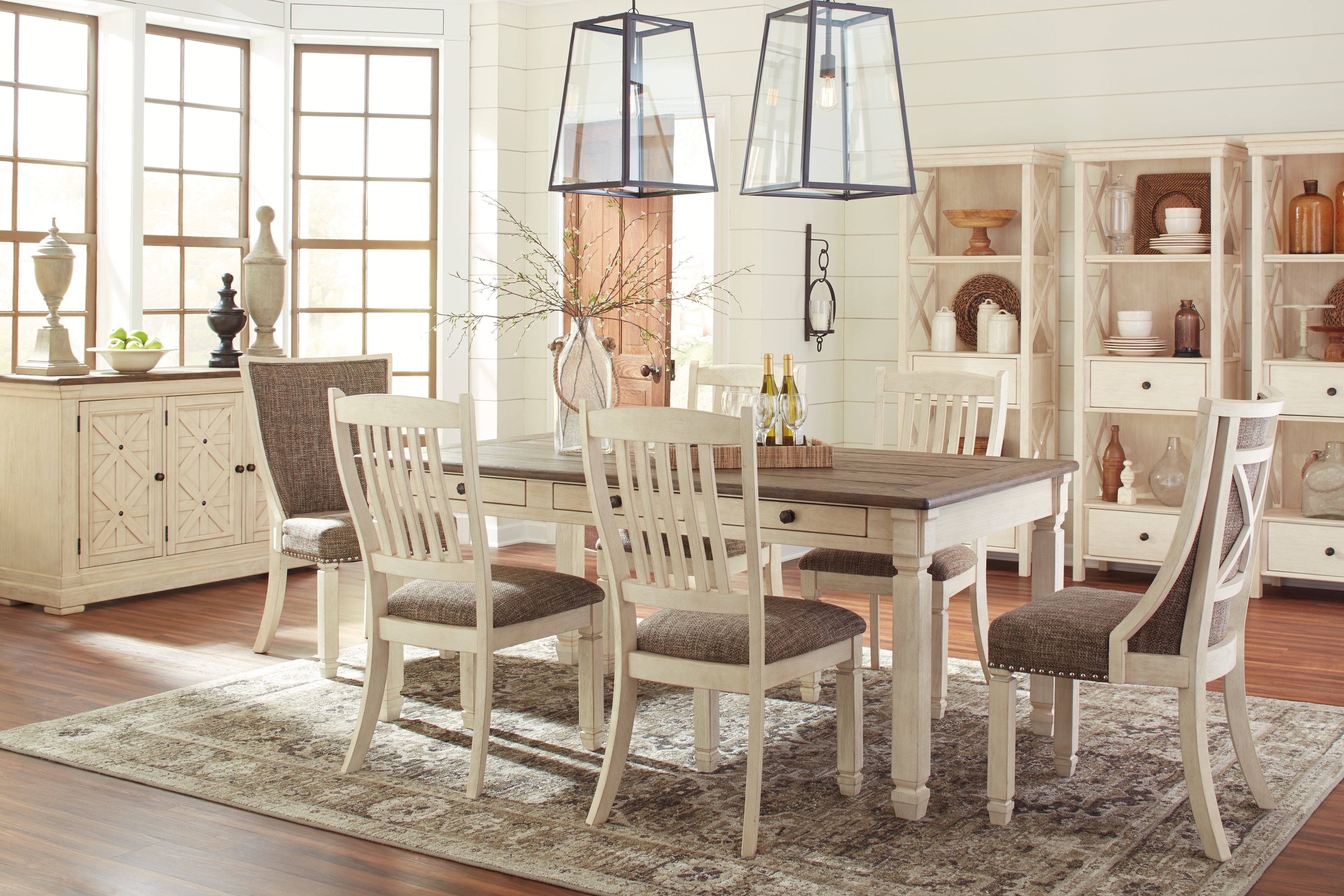 Bolanburg Two-tone Dining Table and 6 Chairs with Server - D647D22