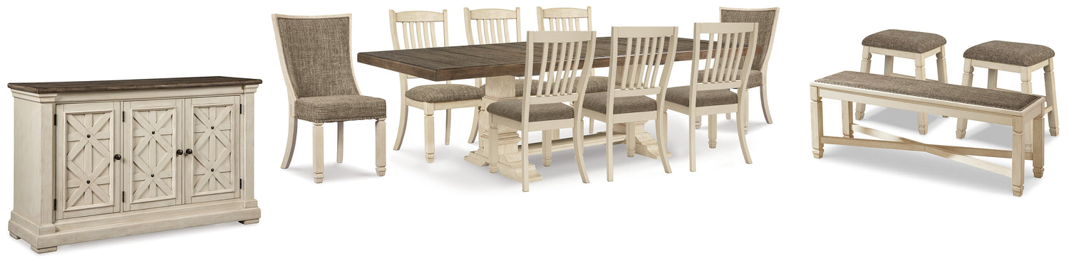 Bolanburg Two-tone Dining Table with 8 Chairs and Bench with Server and 2 Stools - D647D28