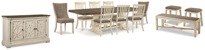Bolanburg Two-tone Dining Table with 8 Chairs and Bench with Server and 2 Stools - D647D28