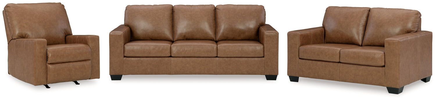 Bolsena Sofa, Loveseat and Recliner in Caramel - PKG015457