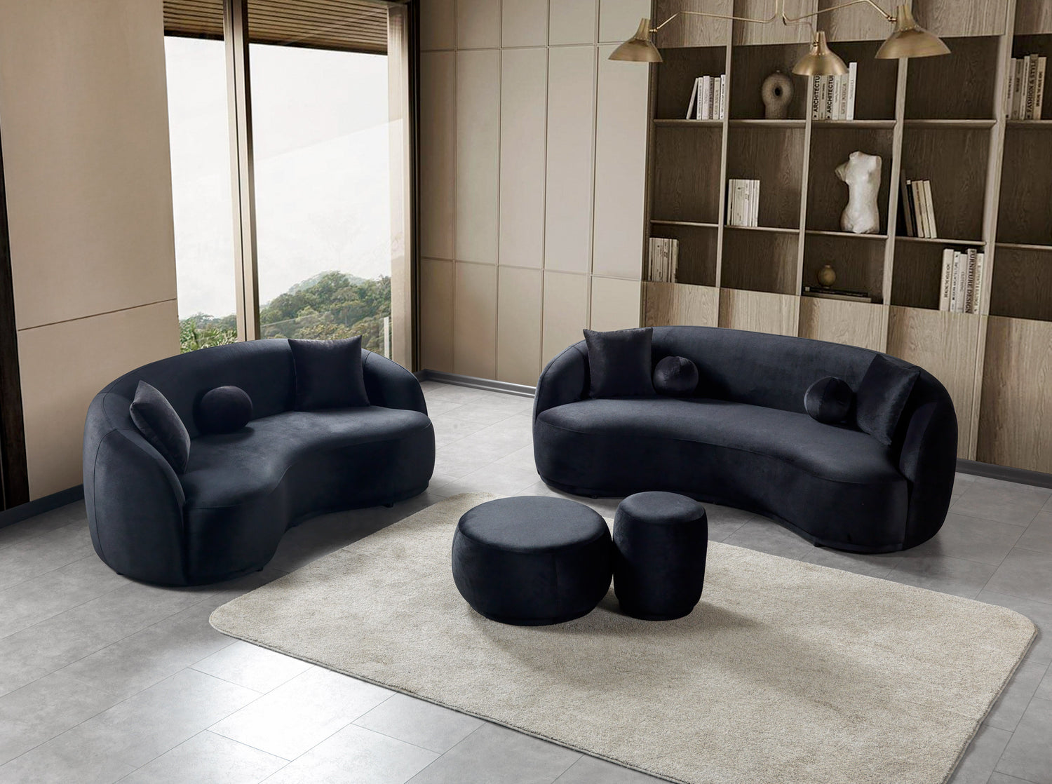 Bonita Black Velvet Loveseat 81" - BONITABLACKVL-L