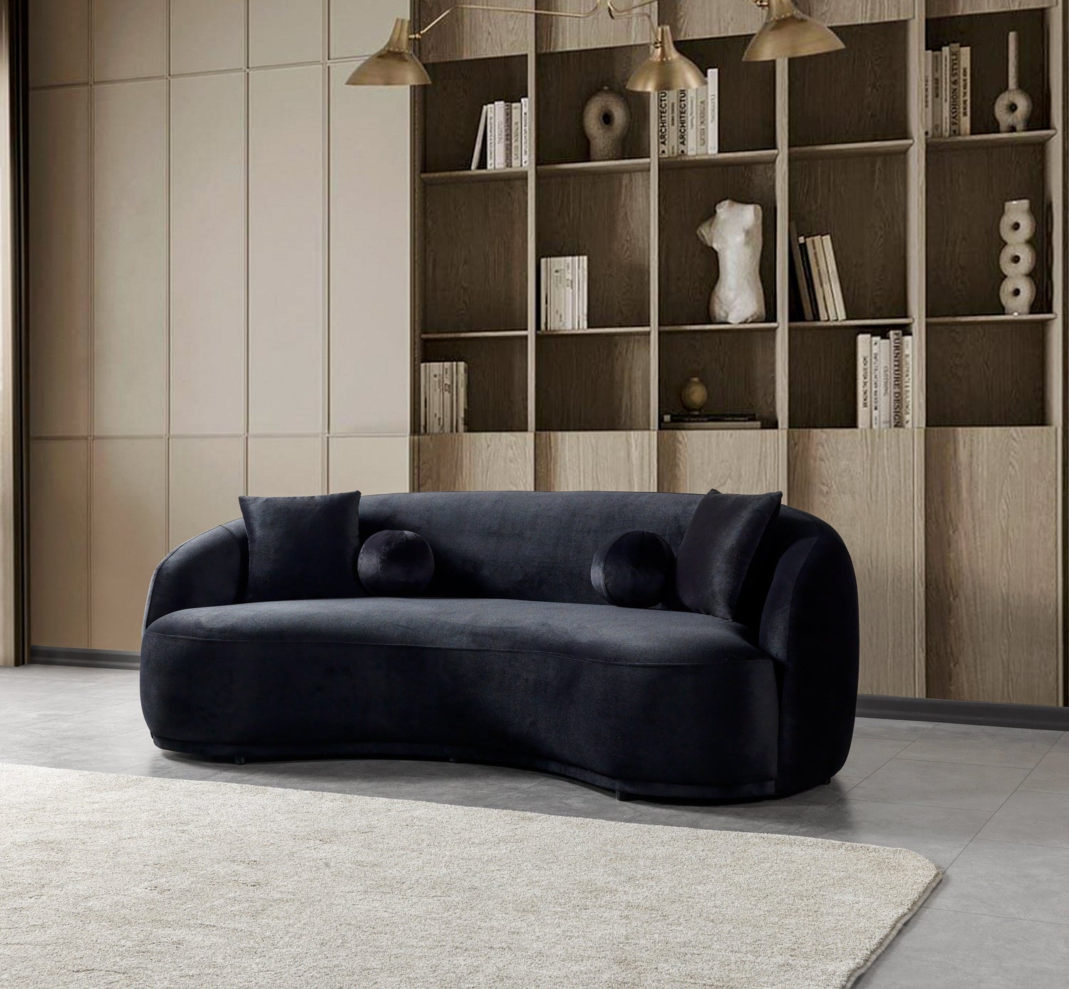 Bonita Black Velvet Sofa 91" - BONITABLACKVL-S