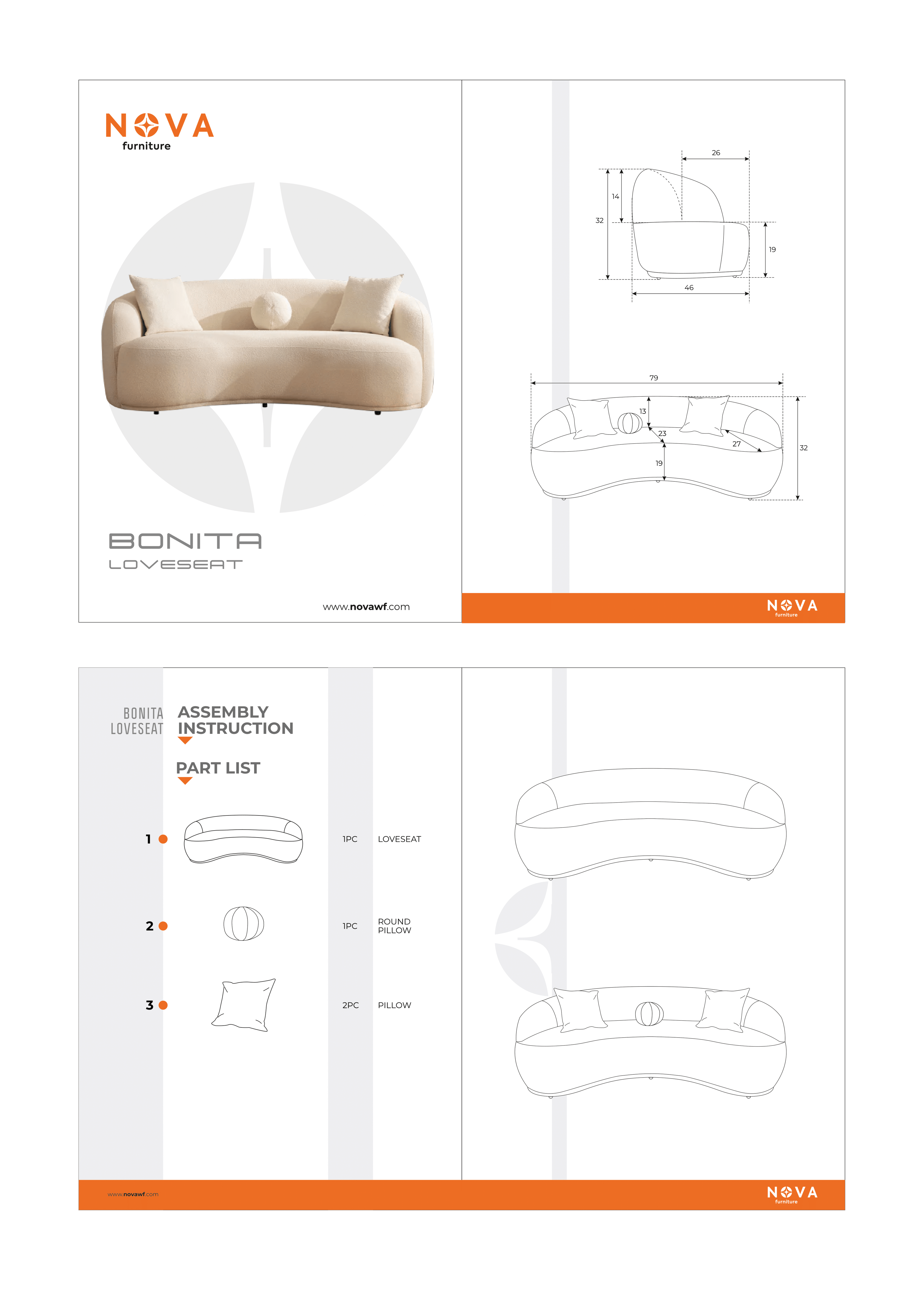 Bonita Coffee Velvet Loveseat 81" - BONITACOFFEEVL-L