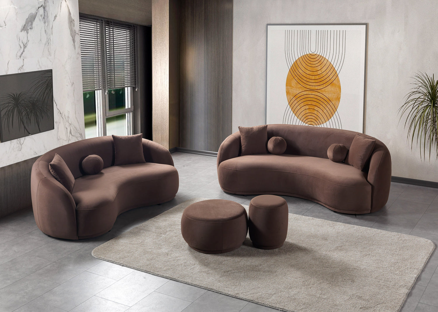 Bonita Coffee Velvet Sofa 91" - BONITACOFFEEVL-S