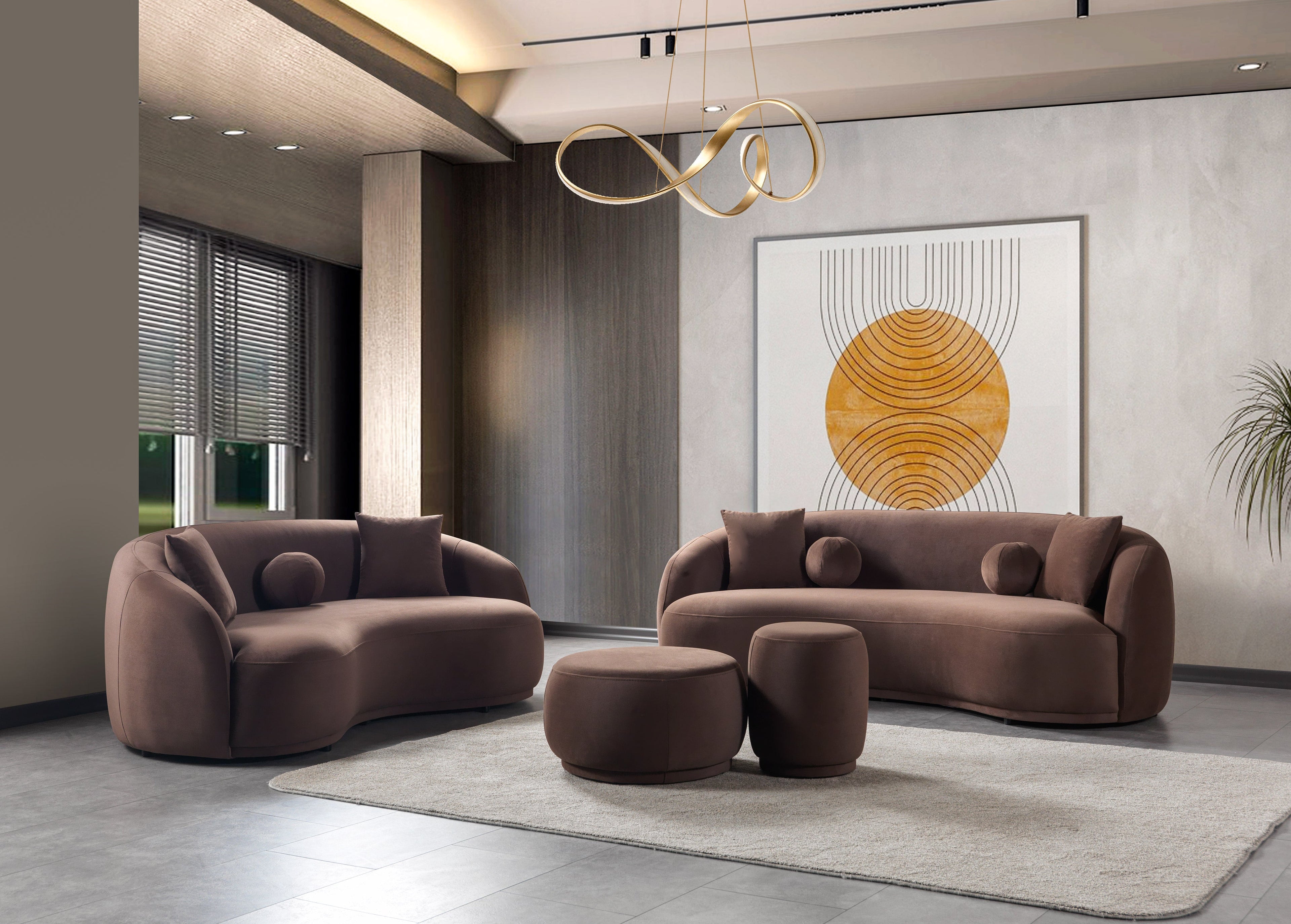 Bonita Coffee Velvet Sofa 91" &amp; Loveseat 81" - BONITACOFFEEVL-SL