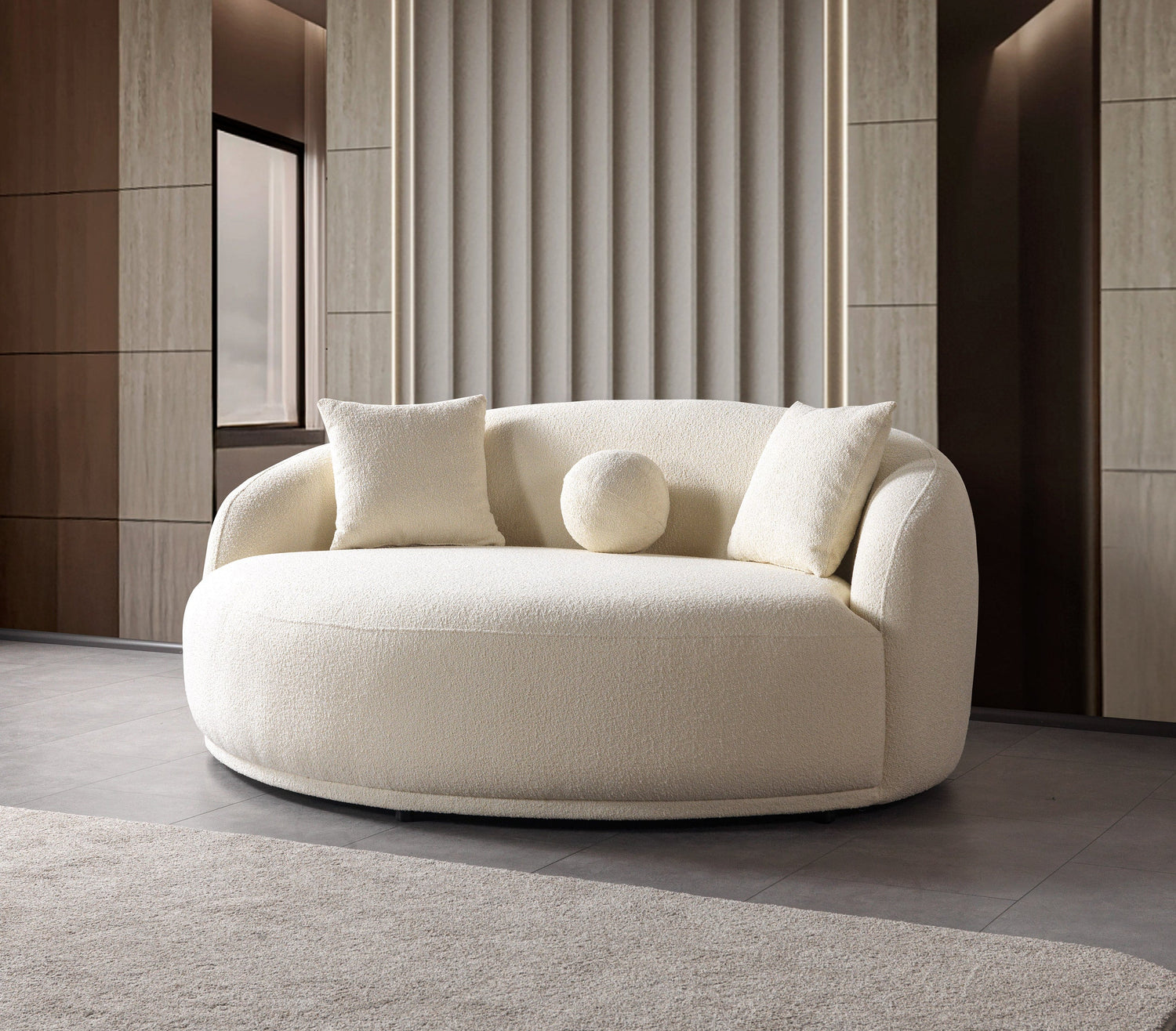 Bonita Ivory Boucle Round Sofa  71" - BONITAIVORY-RS