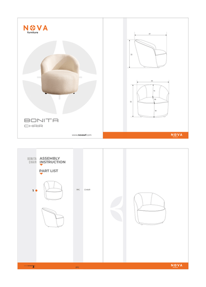 Bonita Ivory Velvet Accent Chair - BONITAIVORYVL-C