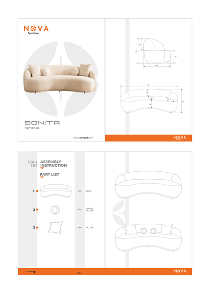 Bonita Ivory Velvet Sofa 91" - BONITAIVORYVL-S