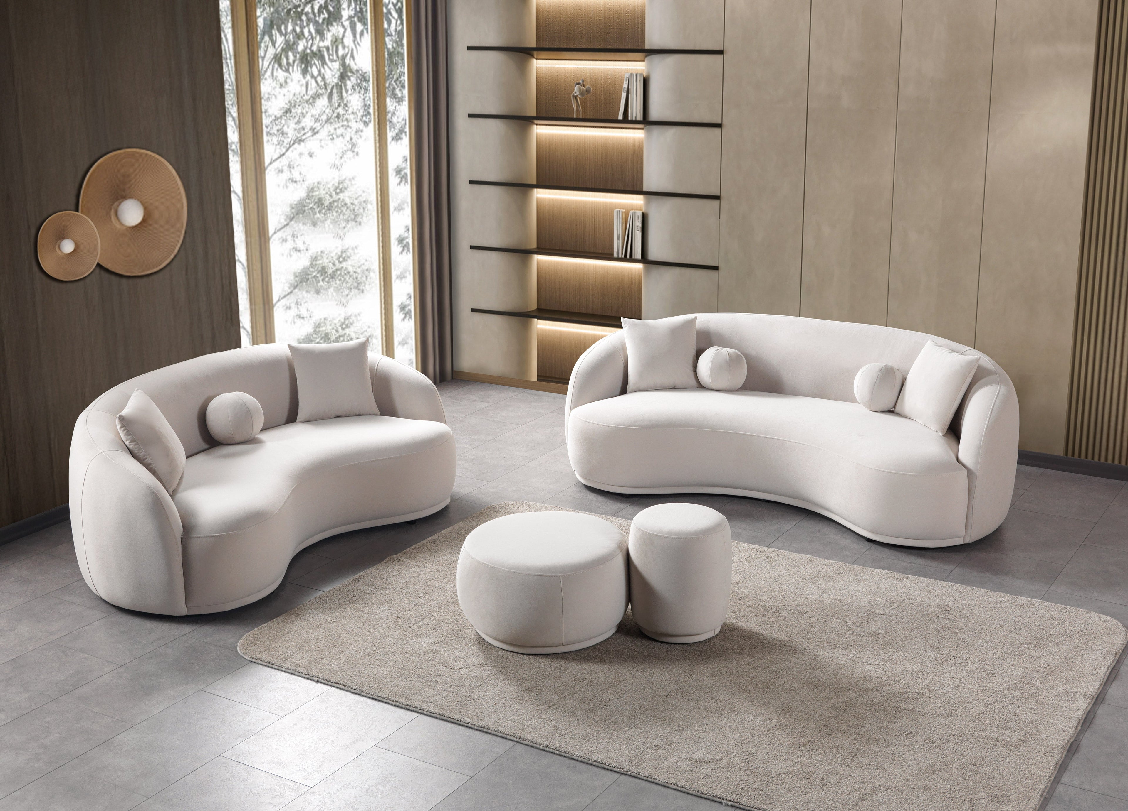 Bonita Ivory Velvet Sofa 91" &amp; Loveseat 81" - BONITAIVORYVL-SL