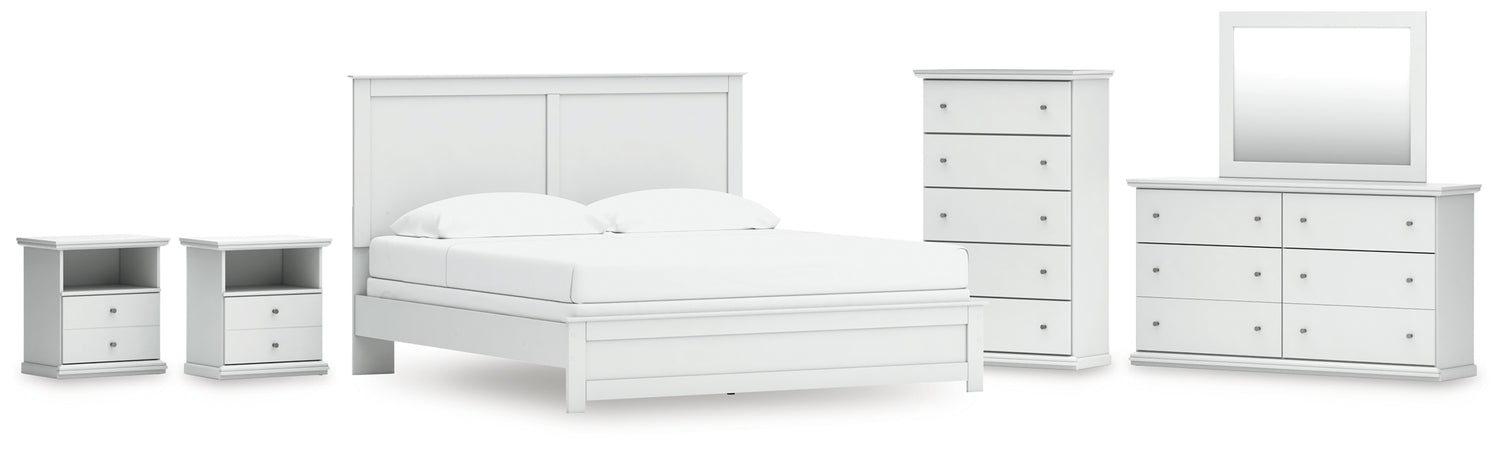 Bostwick Shoals King Panel Bed, Dresser, Mirror, Chest and 2 Nightstands - B139B53