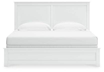 Bostwick Shoals King Panel Bed with Mirrored Dresser and Nightstand in White - PKG021582