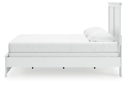 Bostwick Shoals King Panel Bed with Mirrored Dresser and Nightstand in White - PKG021582