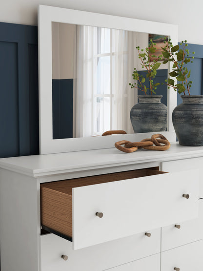 Bostwick Shoals King Panel Bed with Mirrored Dresser and Nightstand in White - PKG021582