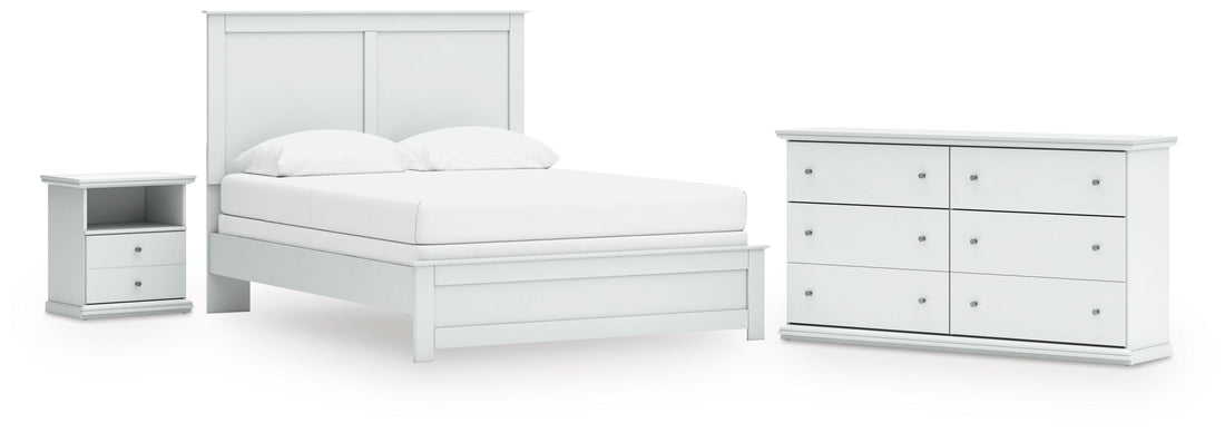 Bostwick Shoals Queen Panel Bed with Dresser and Nightstand in White - PKG021578