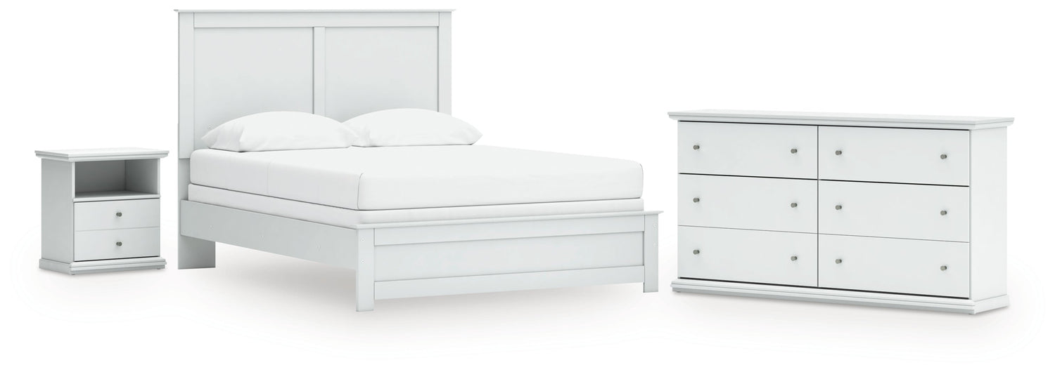 Bostwick Shoals Queen Panel Bed with Dresser and Nightstand in White - PKG021578