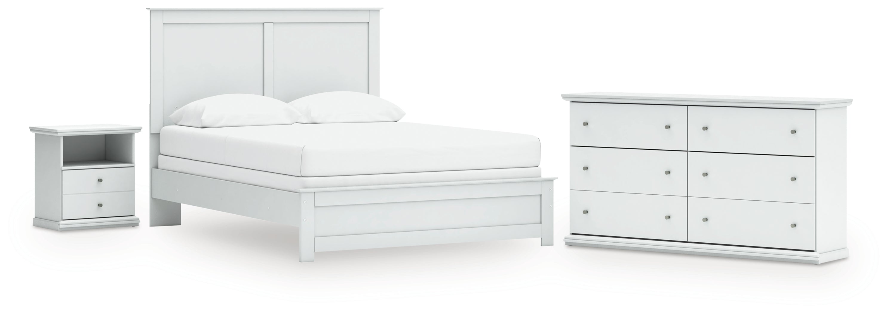Bostwick Shoals Queen Panel Bed with Dresser and Nightstand in White - PKG021578