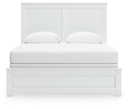 Bostwick Shoals Queen Panel Bed with Mirrored Dresser and Nightstand in White - PKG021574