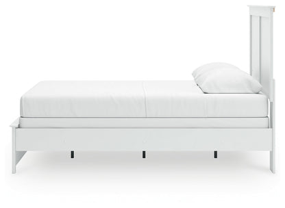 Bostwick Shoals Queen Panel Bed with Mirrored Dresser and Nightstand in White - PKG021574