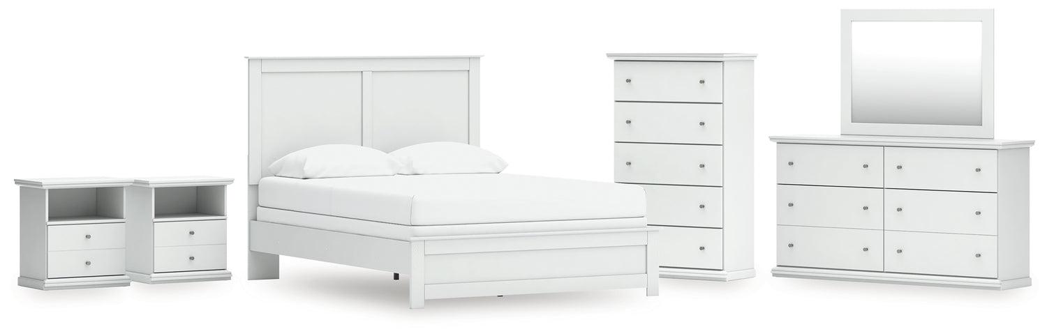Bostwick Shoals Queen Panel Bed with Mirrored Dresser, Chest and 2 Nightstands - B139B49