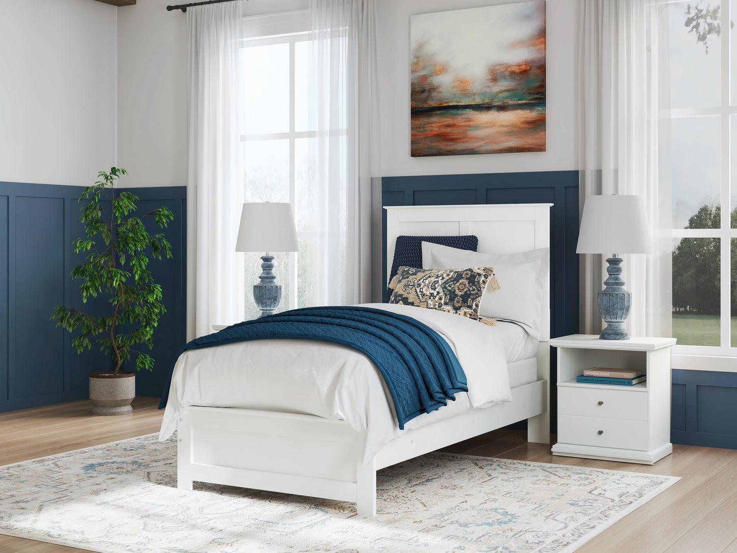 Bostwick Shoals Twin Panel Bed with Dresser and Nightstand in White from Ashley - Luna Furniture