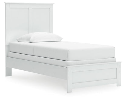 Bostwick Shoals Twin Panel Bed with Mirrored Dresser and Nightstand in White - PKG021558