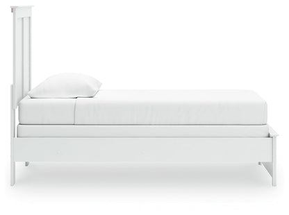 Bostwick Shoals Twin Panel Bed with Mirrored Dresser and Nightstand in White - PKG021558